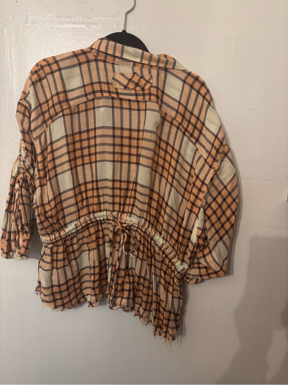 We The Free Cream & Orange Plaid Button-Front Shirt Jacket